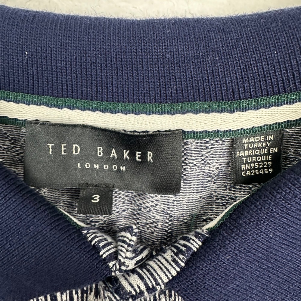 Ted Baker Mens Polo 3 Medium Fits Small Navy Polka Dot Short Sleeve Geometric - Picture 2 of 6